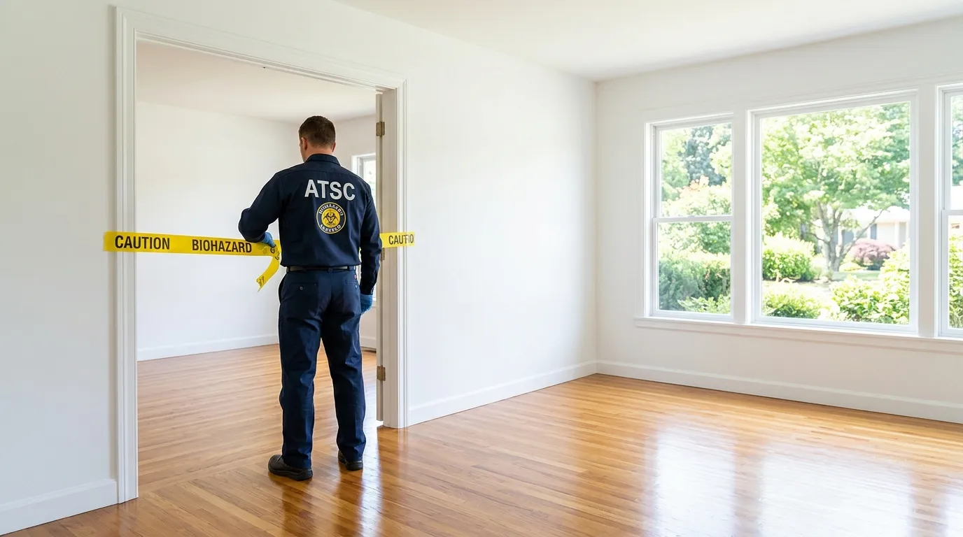 Certified biohazard cleanup crew performing Decomposition Cleanup in East Garden City